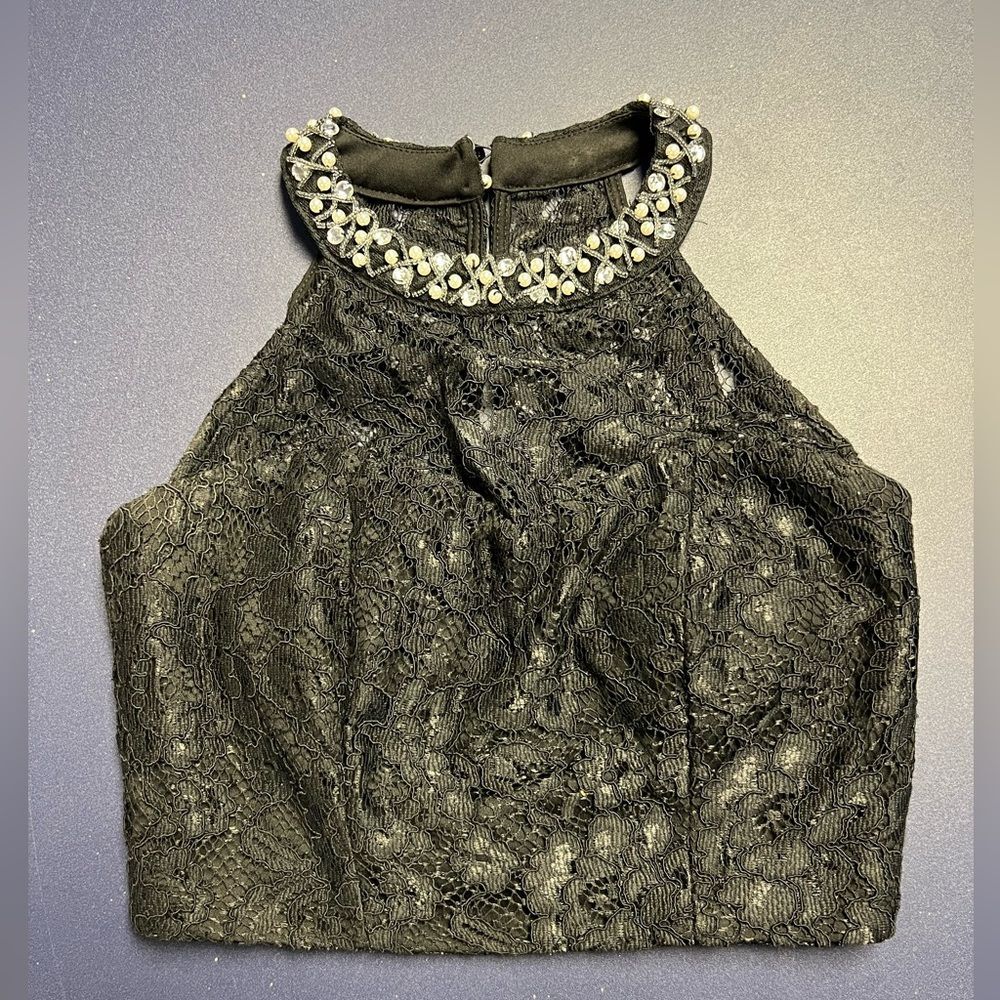Womens Black Lace Crop Top Blouse Size 3